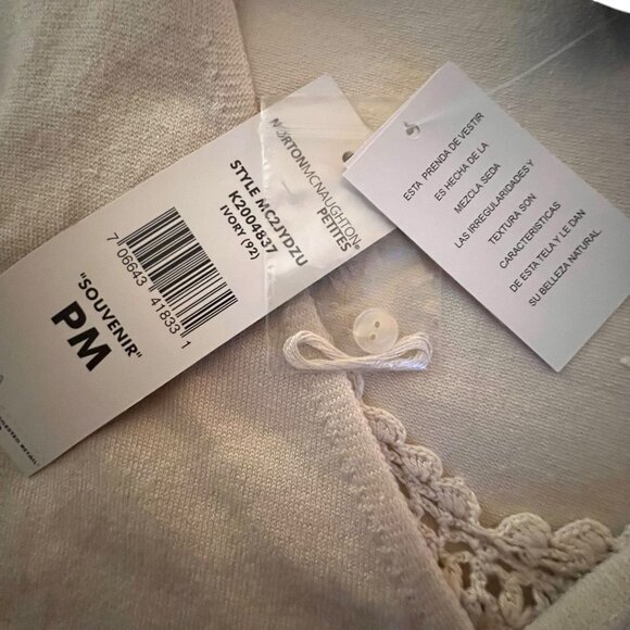 NWT Norton McNaughton Ivory Cardigan Silk Crochet Trim Lace Front Panel PM - Picture 7 of 11